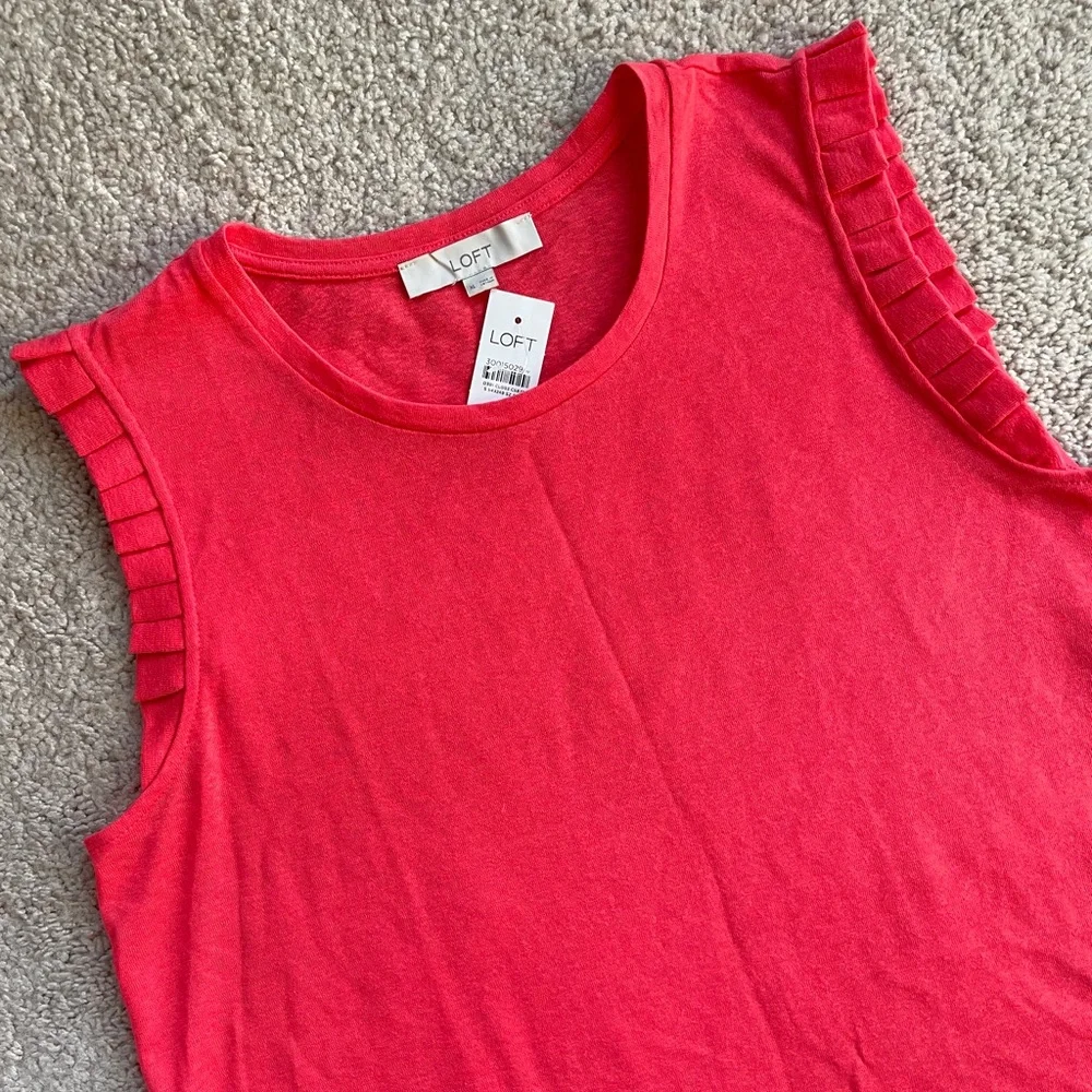 LOFT Coral Red Orange Solid Ruffle Trim Crew Neck Sleeveless Top Size XL - NEW - Picture 4 of 8